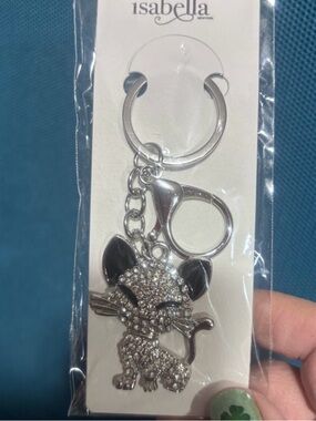 Isabella Silver Crystal Cat Keychain